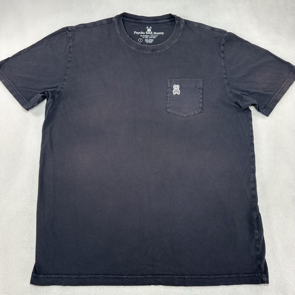Psycho Bunny Shirt‎ Mens Size 7 Black Pocket Tee Embroidered Skull Logo Crewneck
